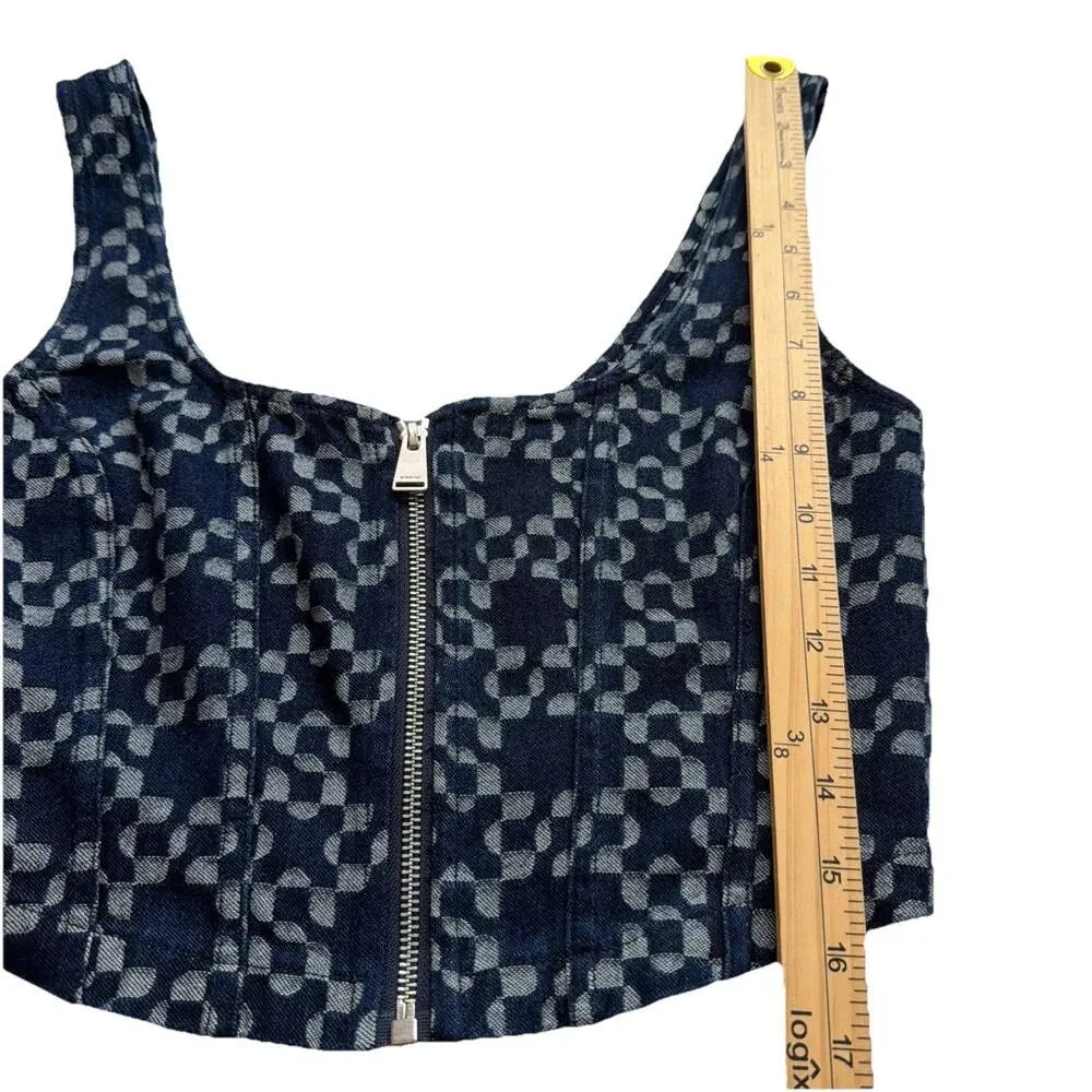 NWT Simkhai Krista Denim Corset Top Womens 6 Zip Front Structured Blue Bustier
